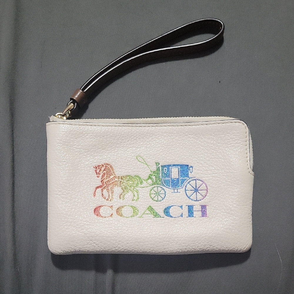 Coach White Wristlet with Rainbow Logo